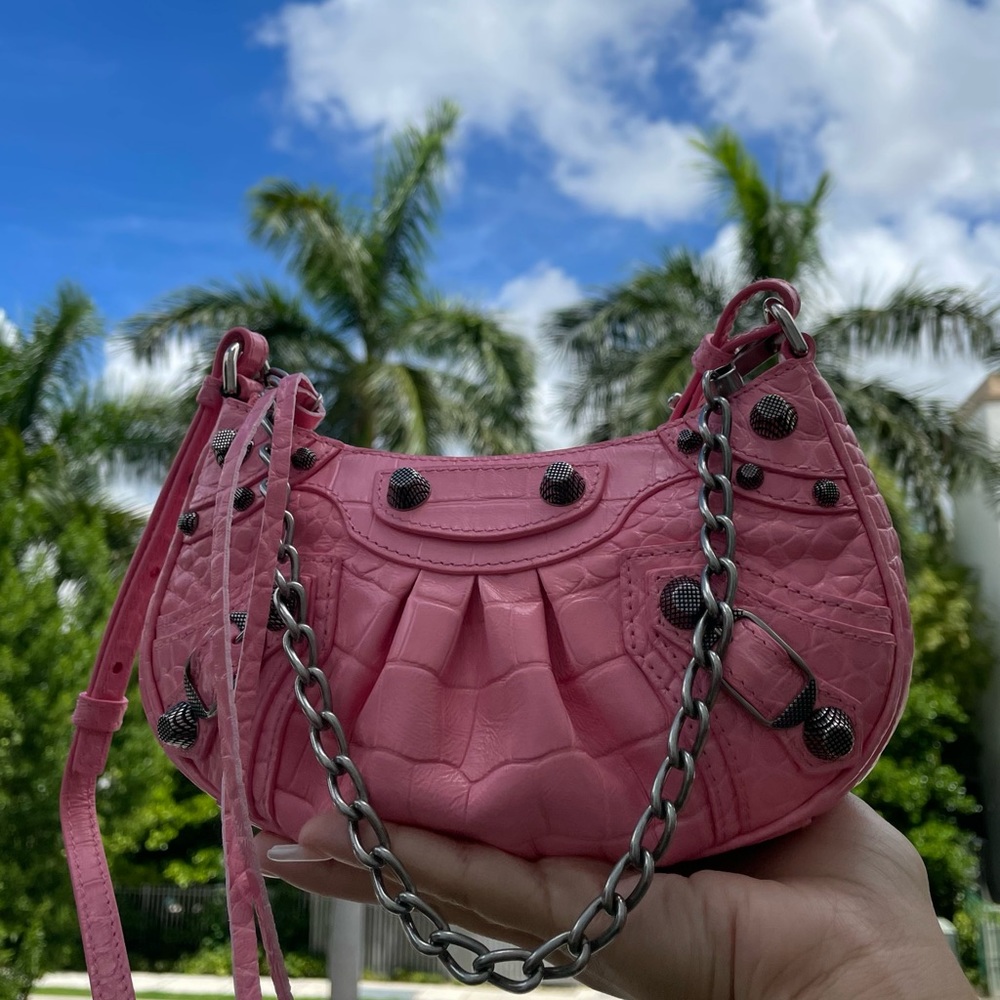 BALENCIAGA LE CAGOLE MINI BAG - PINK (with chain crocodile embossed)